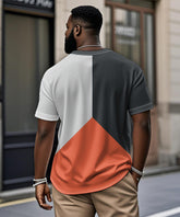 Big & Tall Men's Triple Color Geometric Printed Henry Collar Button Short Sleeve T-Shirt